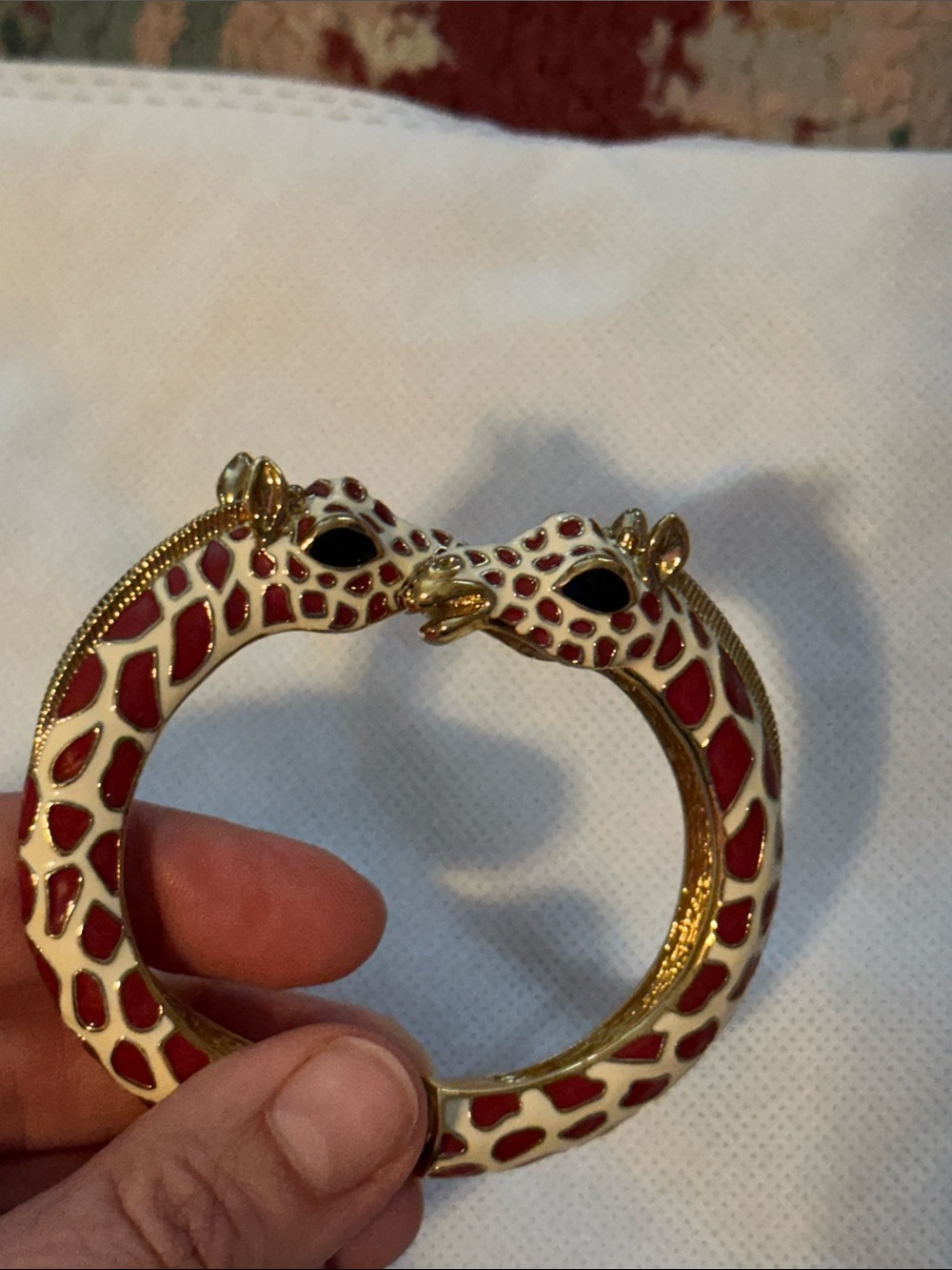 VTG Kenneth Jay Lane Double Headed brown and white Giraffe Cuff Bracelet